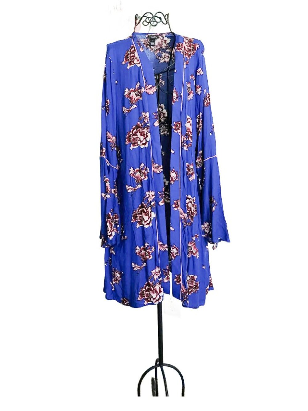 Blue Floral  Long-line Open Front Duster Size XL
